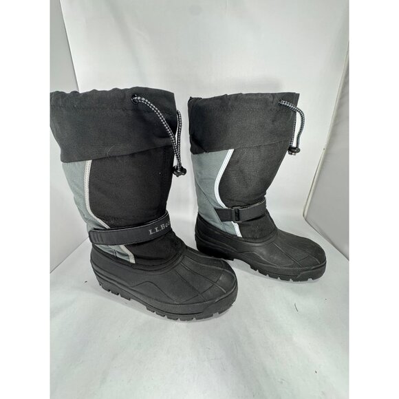 L.L. Bean Kids Size 5 Winter Boots Black & Gray Waterproof Insulated Snow - Picture 1 of 16